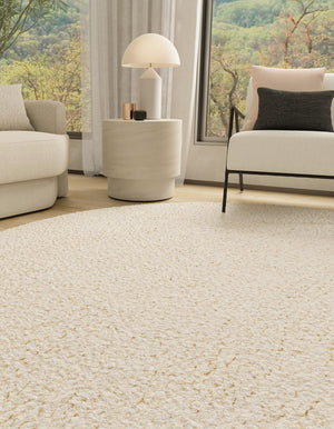 Moroccan Ivory 4' 1 x 4' 1 Haka Deluxe Shag Round Area Rug Thick Soft Touch Fluffy & Plush Shaggy Pile Hand Woven New Zealand Wool Carpet for Sale at Rug Engine