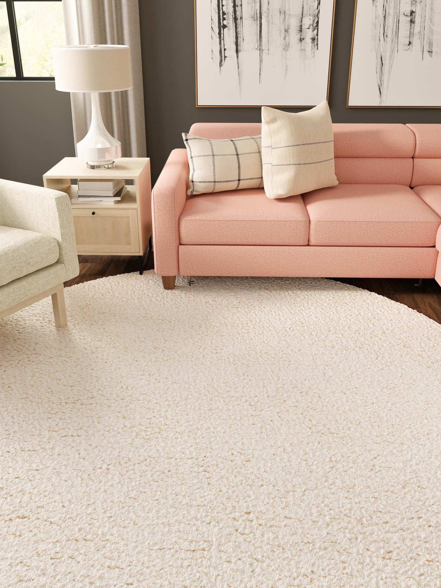 Moroccan Ivory 7' 10 x 7' 10 Haka Deluxe Shag Round Area Rug Thick Soft Touch Fluffy & Plush Shaggy Pile Hand Woven New Zealand Wool Carpet for Sale at Rug Engine