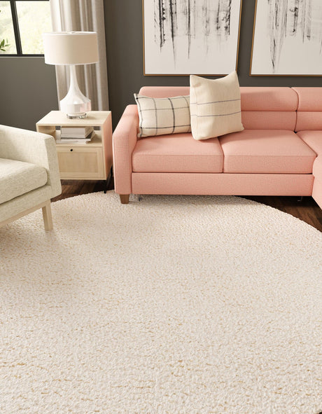 Moroccan Ivory 6' 1 x 6' 1 Haka Deluxe Shag Round Area Rug Thick Soft Touch Fluffy & Plush Shaggy Pile Hand Woven New Zealand Wool Carpet for Sale at Rug Engine