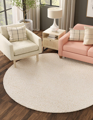 Moroccan Ivory 4' 1 x 4' 1 Haka Deluxe Shag Round Area Rug Thick Soft Touch Fluffy & Plush Shaggy Pile Hand Woven New Zealand Wool Carpet for Sale at Rug Engine
