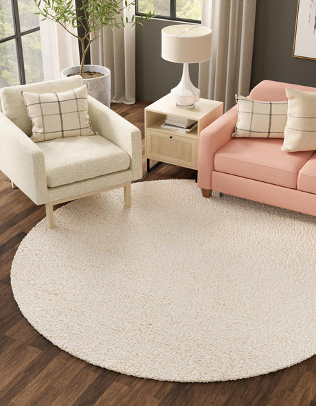 Moroccan Ivory 4' 1 x 4' 1 Haka Deluxe Shag Round Area Rug Thick Soft Touch Fluffy & Plush Shaggy Pile Hand Woven New Zealand Wool Carpet for Sale at Rug Engine