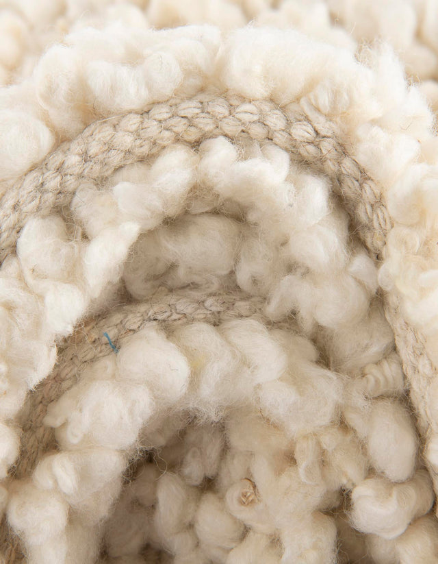 Moroccan Ivory 4' 1 x 4' 1 Haka Deluxe Shag Round Area Rug Thick Soft Touch Fluffy & Plush Shaggy Pile Hand Woven New Zealand Wool Carpet for Sale at Rug Engine