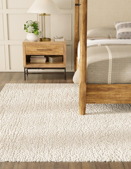 Moroccan Ivory 10' x 10' Haka Deluxe Shag Square Area Rug Thick Soft Touch Fluffy & Plush Shaggy Pile Hand Woven New Zealand Wool Carpet for Sale at Rug Engine
