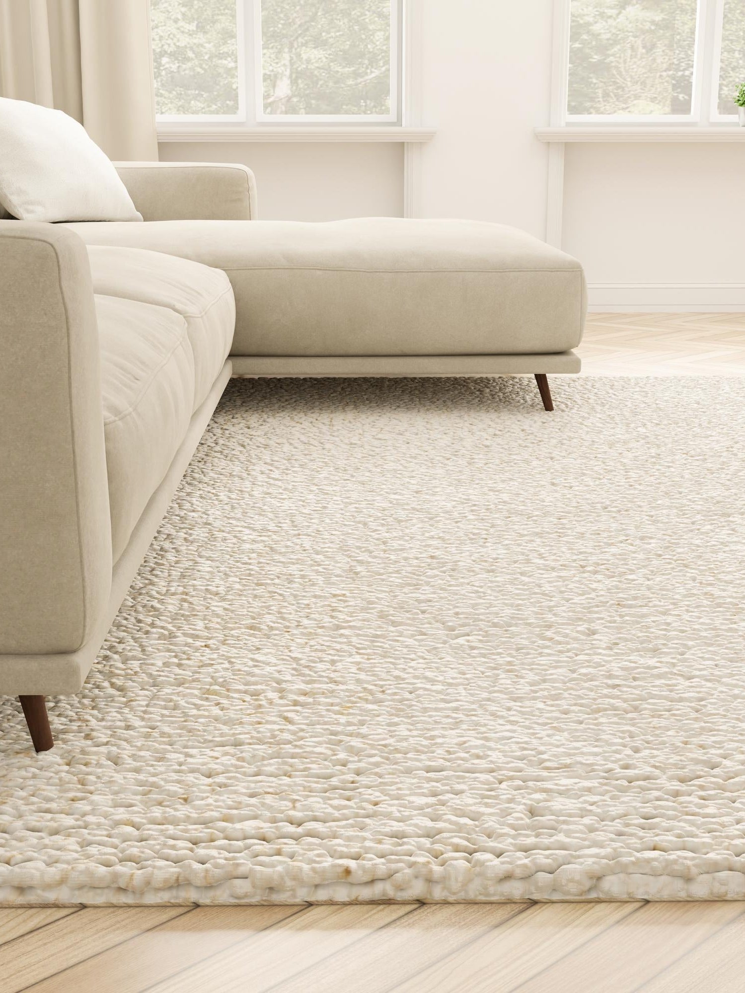 Moroccan Ivory 7' 10 x 7' 10 Haka Deluxe Shag Square Area Rug Thick Soft Touch Fluffy & Plush Shaggy Pile Hand Woven New Zealand Wool Carpet for Sale at Rug Engine