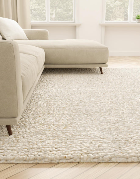 Moroccan Ivory 7' 10 x 7' 10 Haka Deluxe Shag Square Area Rug Thick Soft Touch Fluffy & Plush Shaggy Pile Hand Woven New Zealand Wool Carpet for Sale at Rug Engine
