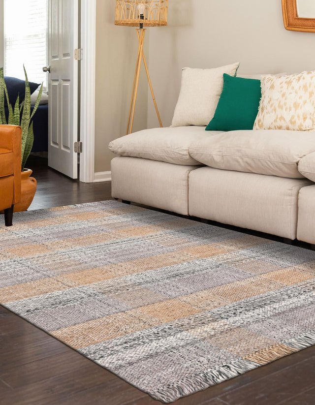 Desert Gray 5' 1 x 8' Eco Plaid Indoor Outdoor Washable Rectangle Rug
