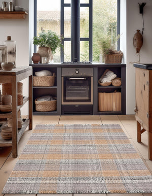 Desert Gray 5' 1 x 8' Eco Plaid Indoor Outdoor Washable Rectangle Rug