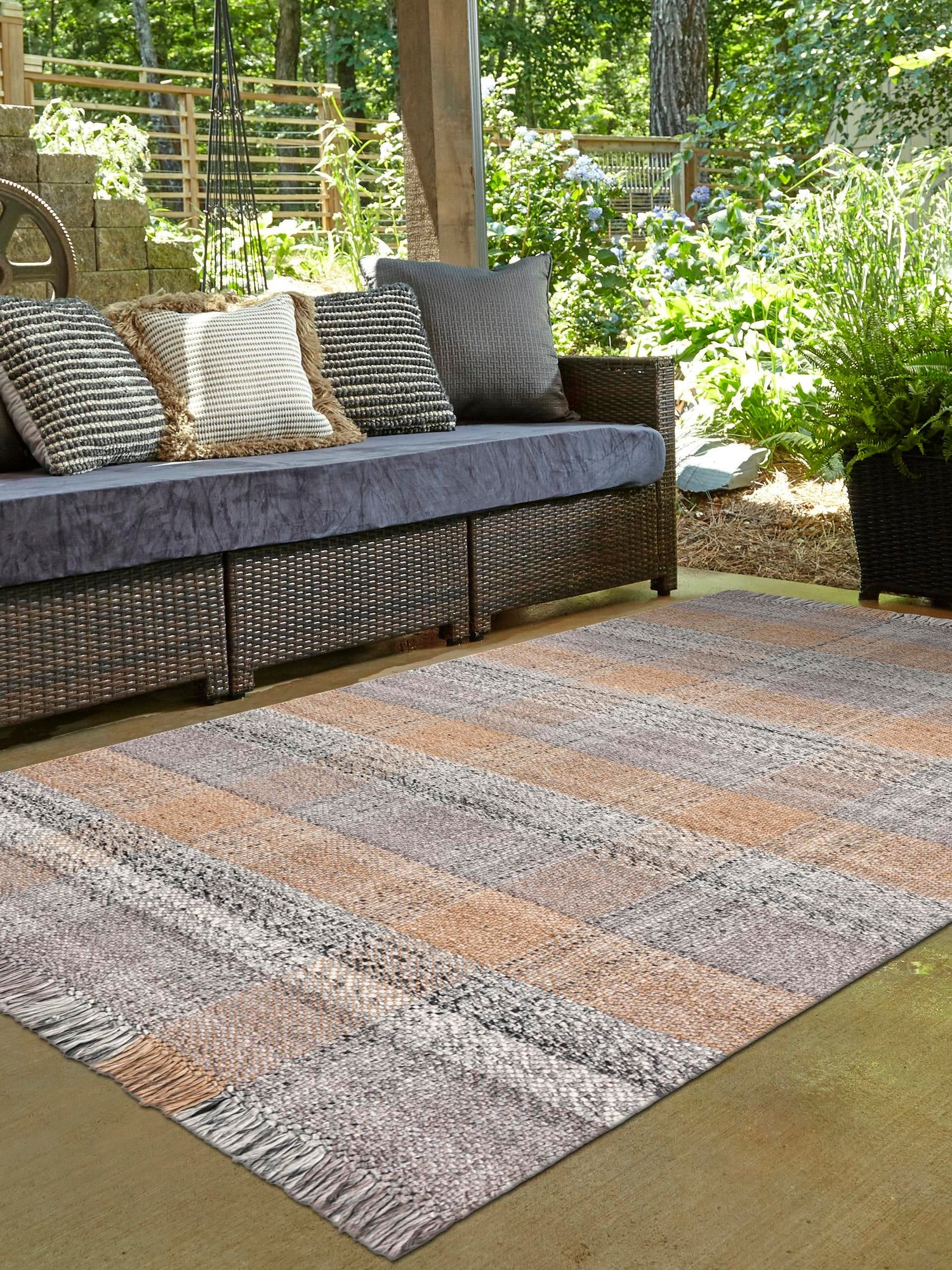Washable Desert Gray 2' x 3' 1 Eco Plaid Indoor Outdoor Washable Rectangle Area Rug Easy to Clean Stain Resistant & Durable Weather Resistant for Patio, Deck, Terrace, Balcony, Porch 100% Recycled Plastic Bottles Carpet Mat for Sale at Rug Engine