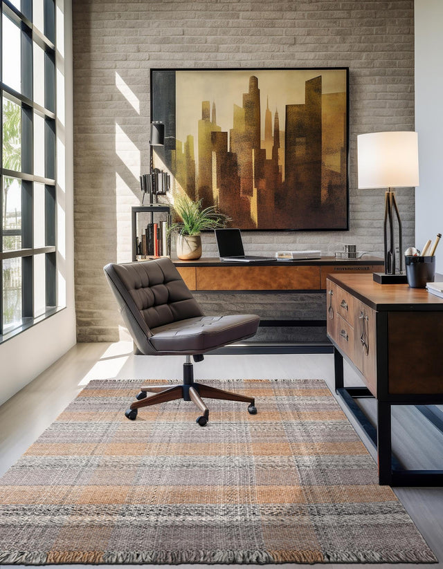 Desert Gray 5' 1 x 8' Eco Plaid Indoor Outdoor Washable Rectangle Rug