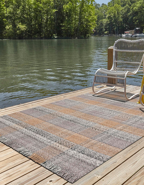 Washable Desert Gray 6' 1 x 9' Eco Plaid Indoor Outdoor Washable Rectangle Area Rug Easy to Clean Stain Resistant & Durable Weather Resistant for Patio, Deck, Terrace, Balcony, Porch 100% Recycled Plastic Bottles Carpet Mat for Sale at Rug Engine