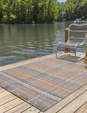 Washable Desert Gray 4' 1 x 6' 1 Eco Plaid Indoor Outdoor Washable Rectangle Area Rug Easy to Clean Stain Resistant & Durable Weather Resistant for Patio, Deck, Terrace, Balcony, Porch 100% Recycled Plastic Bottles Carpet Mat for Sale at Rug Engine