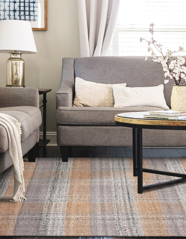 Desert Gray 8' x 10' Eco Plaid Indoor Outdoor Washable Rectangle Rug