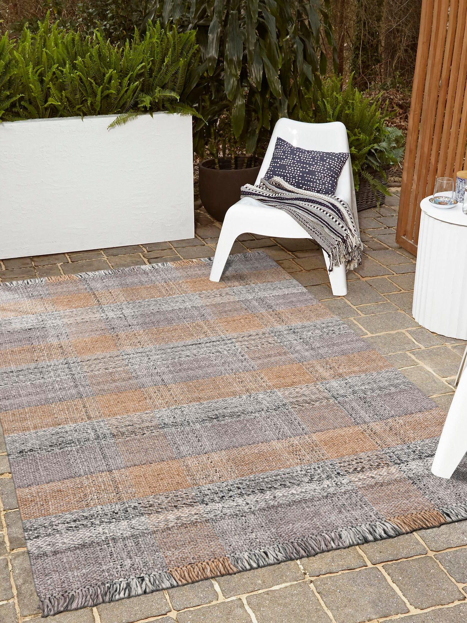 Washable Desert Gray 10' x 14' 1 Eco Plaid Indoor Outdoor Washable Rectangle Area Rug Easy to Clean Stain Resistant & Durable Weather Resistant for Patio, Deck, Terrace, Balcony, Porch 100% Recycled Plastic Bottles Carpet Mat for Sale at Rug Engine