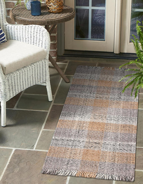 Washable Desert Gray 2' x 8' Eco Plaid Indoor Outdoor Washable Runner Area Rug Easy to Clean Stain Resistant & Durable Weather Resistant for Patio, Deck, Terrace, Balcony, Porch 100% Recycled Plastic Bottles Carpet Mat for Sale at Rug Engine