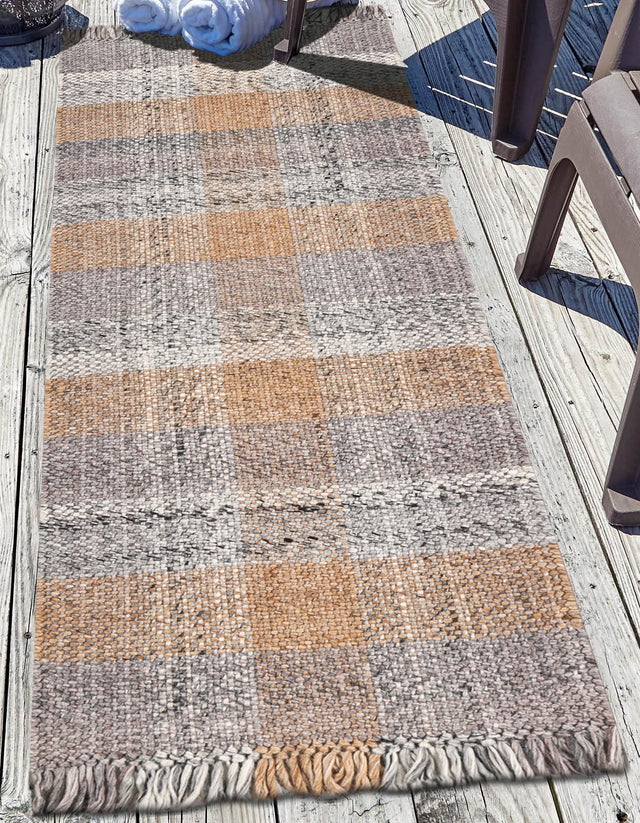 Washable Desert Gray 2' 7 x 10' Eco Plaid Indoor Outdoor Washable Runner Area Rug Easy to Clean Stain Resistant & Durable Weather Resistant for Patio, Deck, Terrace, Balcony, Porch 100% Recycled Plastic Bottles Carpet Mat for Sale at Rug Engine