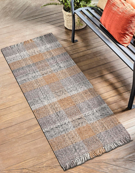 Washable Desert Gray 2' x 8' Eco Plaid Indoor Outdoor Washable Runner Area Rug Easy to Clean Stain Resistant & Durable Weather Resistant for Patio, Deck, Terrace, Balcony, Porch 100% Recycled Plastic Bottles Carpet Mat for Sale at Rug Engine