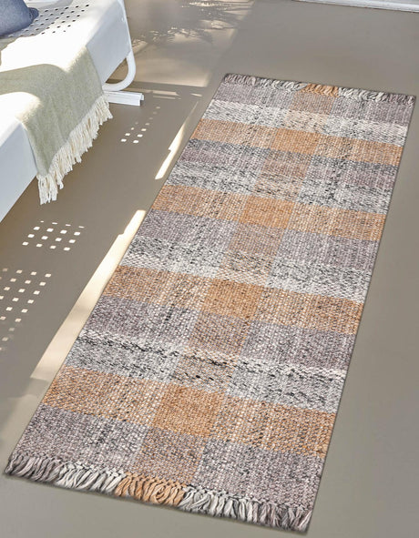 Washable Desert Gray 2' x 6' 1 Eco Plaid Indoor Outdoor Washable Runner Area Rug Easy to Clean Stain Resistant & Durable Weather Resistant for Patio, Deck, Terrace, Balcony, Porch 100% Recycled Plastic Bottles Carpet Mat for Sale at Rug Engine