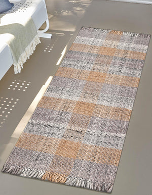 Washable Desert Gray 2' 7 x 10' Eco Plaid Indoor Outdoor Washable Runner Area Rug Easy to Clean Stain Resistant & Durable Weather Resistant for Patio, Deck, Terrace, Balcony, Porch 100% Recycled Plastic Bottles Carpet Mat for Sale at Rug Engine