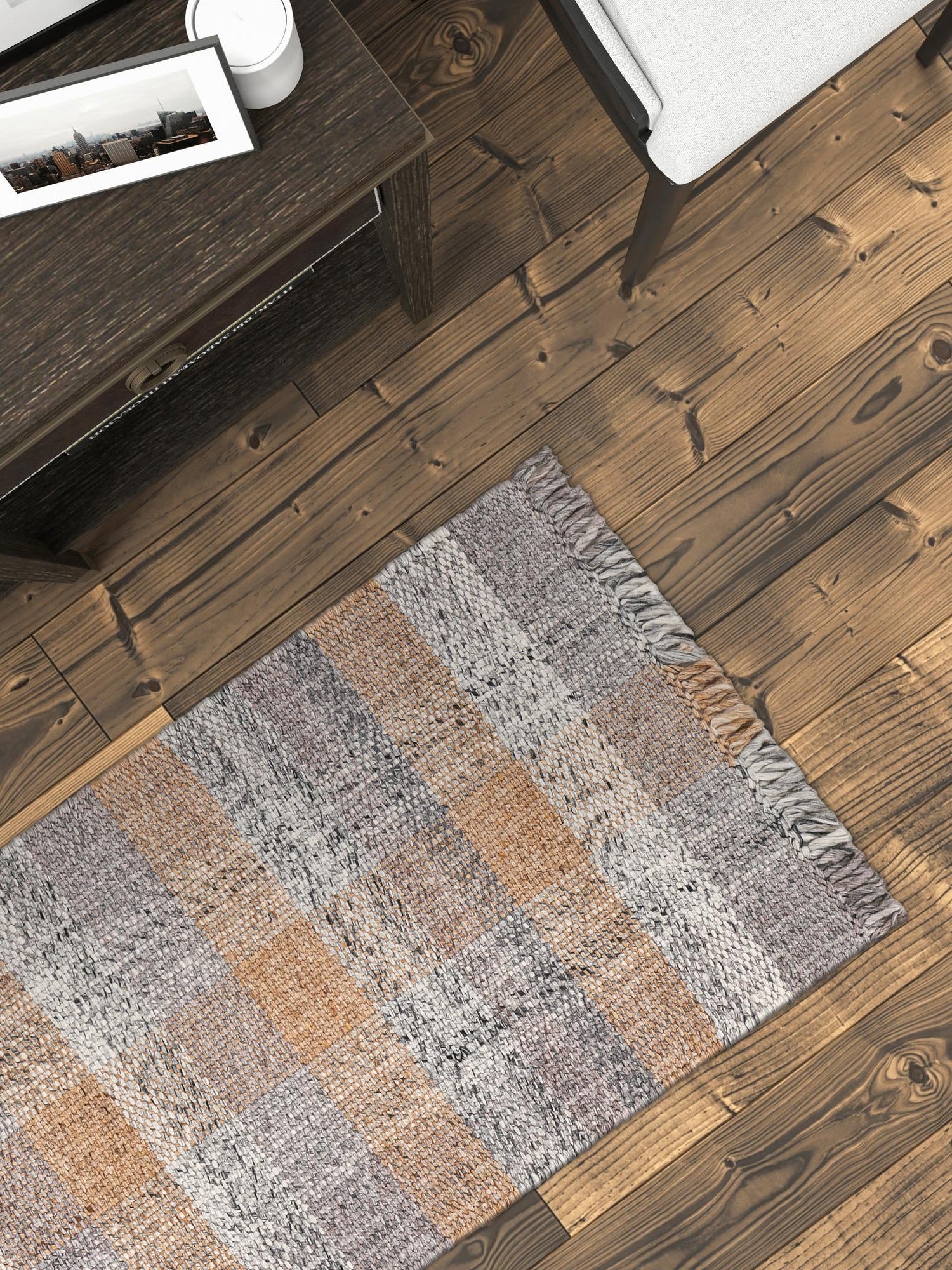 Washable Desert Gray 2' x 8' Eco Plaid Indoor Outdoor Washable Runner Area Rug Easy to Clean Stain Resistant & Durable Weather Resistant for Patio, Deck, Terrace, Balcony, Porch 100% Recycled Plastic Bottles Carpet Mat for Sale at Rug Engine