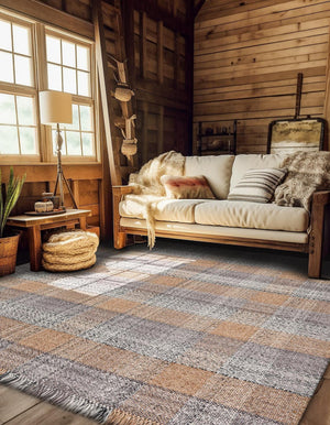 Washable Desert Gray 7' 10 x 7' 10 Eco Plaid Indoor Outdoor Washable Square Area Rug Easy to Clean Stain Resistant & Durable Weather Resistant for Patio, Deck, Terrace, Balcony, Porch 100% Recycled Plastic Bottles Carpet Mat for Sale at Rug Engine