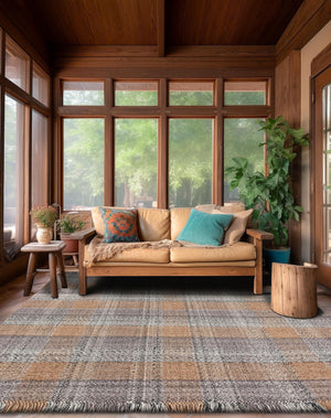 Washable Desert Gray 7' 10 x 7' 10 Eco Plaid Indoor Outdoor Washable Square Area Rug Easy to Clean Stain Resistant & Durable Weather Resistant for Patio, Deck, Terrace, Balcony, Porch 100% Recycled Plastic Bottles Carpet Mat for Sale at Rug Engine