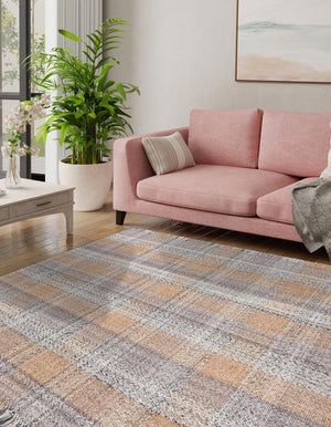 Washable Desert Gray 7' 10 x 7' 10 Eco Plaid Indoor Outdoor Washable Square Area Rug Easy to Clean Stain Resistant & Durable Weather Resistant for Patio, Deck, Terrace, Balcony, Porch 100% Recycled Plastic Bottles Carpet Mat for Sale at Rug Engine
