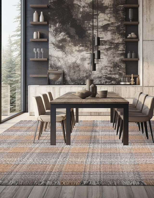 Washable Desert Gray 7' 10 x 7' 10 Eco Plaid Indoor Outdoor Washable Square Area Rug Easy to Clean Stain Resistant & Durable Weather Resistant for Patio, Deck, Terrace, Balcony, Porch 100% Recycled Plastic Bottles Carpet Mat for Sale at Rug Engine