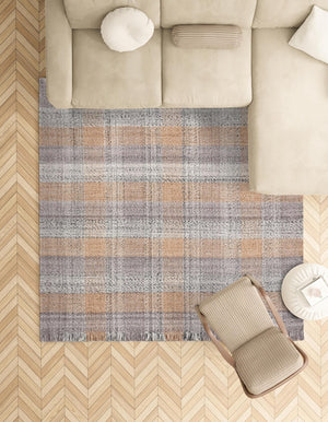 Washable Desert Gray 7' 10 x 7' 10 Eco Plaid Indoor Outdoor Washable Square Area Rug Easy to Clean Stain Resistant & Durable Weather Resistant for Patio, Deck, Terrace, Balcony, Porch 100% Recycled Plastic Bottles Carpet Mat for Sale at Rug Engine
