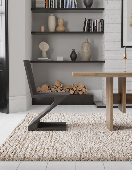 Taupe 4' 1 x 6' 1 Haka Deluxe Shag Rectangle Area Rug Thick Soft Touch Fluffy & Plush Shaggy Pile Hand Woven New Zealand Wool Carpet for Sale at Rug Engine