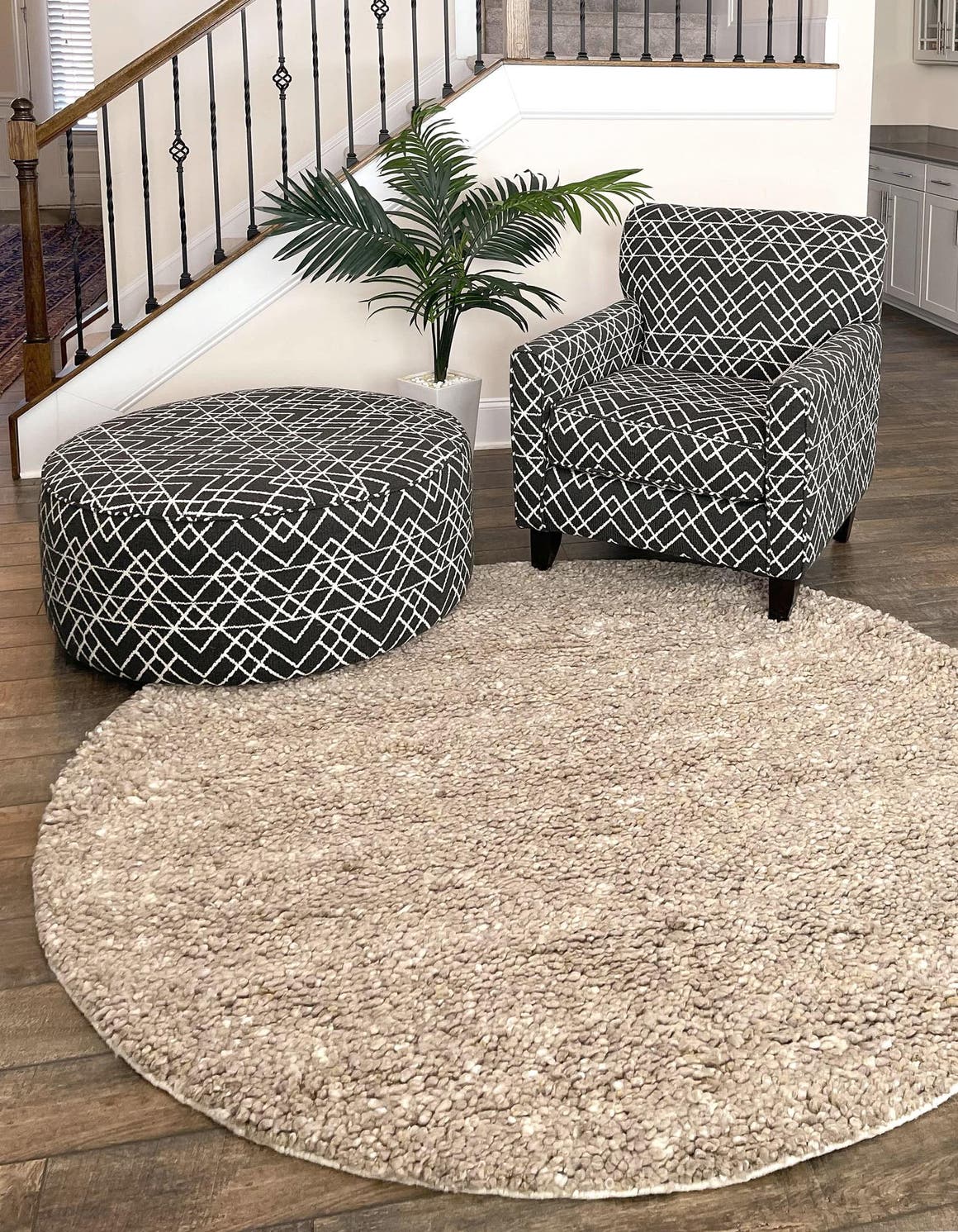 Taupe 3' 1 x 3' 1 Haka Deluxe Shag Round Area Rug Thick Soft Touch Fluffy & Plush Shaggy Pile Hand Woven New Zealand Wool Carpet for Sale at Rug Engine