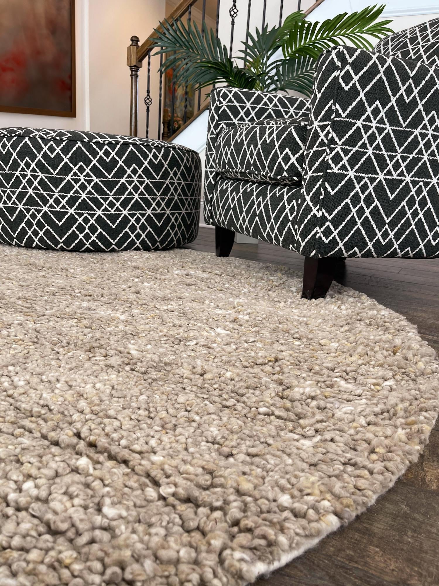 Taupe 4' 1 x 4' 1 Haka Deluxe Shag Round Area Rug Thick Soft Touch Fluffy & Plush Shaggy Pile Hand Woven New Zealand Wool Carpet for Sale at Rug Engine