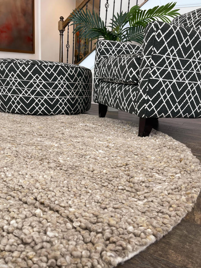 Taupe 4' 1 x 4' 1 Haka Deluxe Shag Round Area Rug Thick Soft Touch Fluffy & Plush Shaggy Pile Hand Woven New Zealand Wool Carpet for Sale at Rug Engine