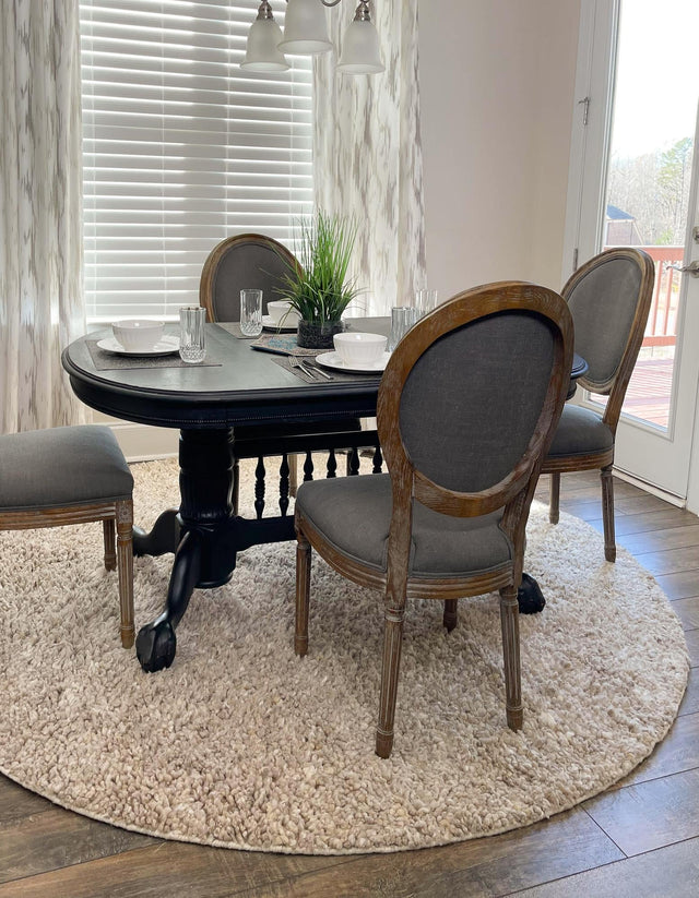 Taupe 4' 1 x 4' 1 Haka Deluxe Shag Round Area Rug Thick Soft Touch Fluffy & Plush Shaggy Pile Hand Woven New Zealand Wool Carpet for Sale at Rug Engine
