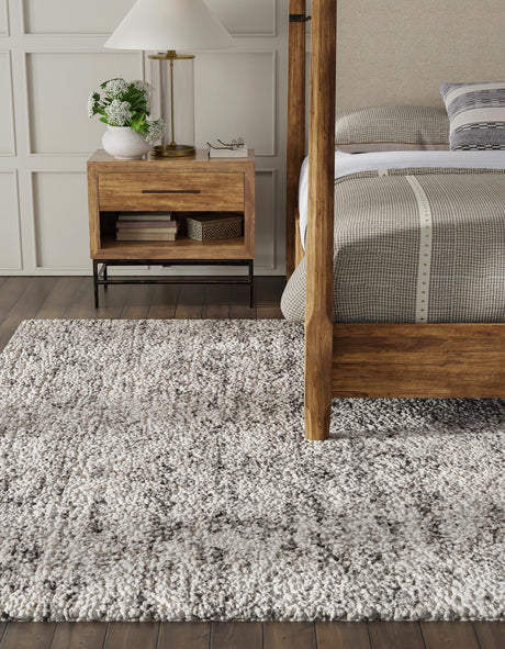 Salt and Pepper 5' 1 x 7' 1 Haka Deluxe Shag Rectangle Area Rug Thick Soft Touch Fluffy & Plush Shaggy Pile Hand Woven New Zealand Wool Carpet for Sale at Rug Engine