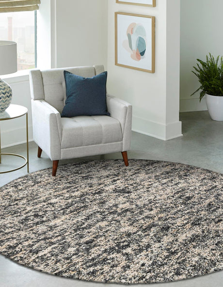 Salt and Pepper 3' 1 x 3' 1 Haka Deluxe Shag Round Area Rug Thick Soft Touch Fluffy & Plush Shaggy Pile Hand Woven New Zealand Wool Carpet for Sale at Rug Engine