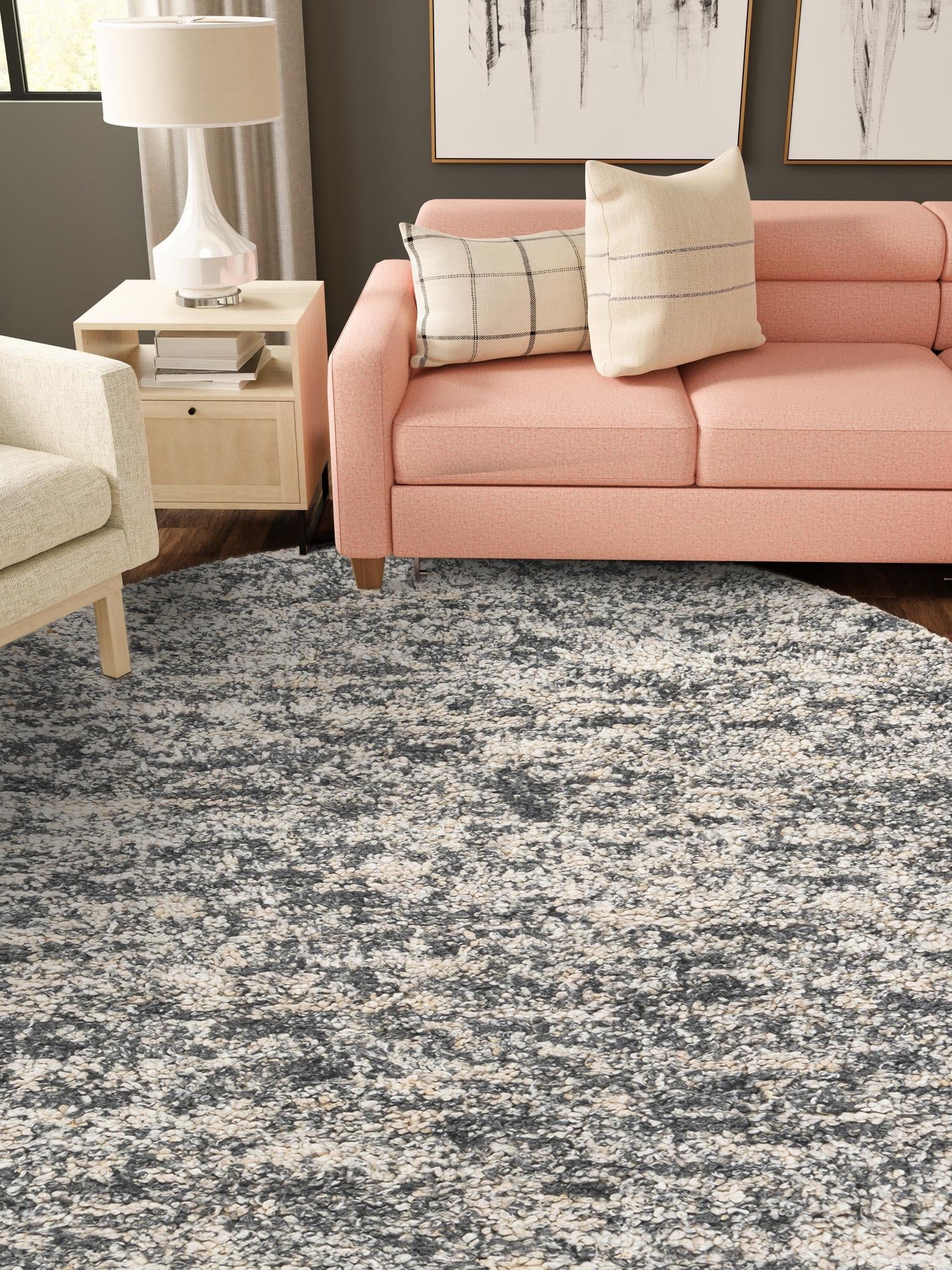 Salt and Pepper 3' 1 x 3' 1 Haka Deluxe Shag Round Area Rug Thick Soft Touch Fluffy & Plush Shaggy Pile Hand Woven New Zealand Wool Carpet for Sale at Rug Engine