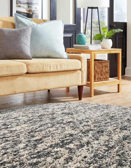 Salt and Pepper 6' 1 x 6' 1 Haka Deluxe Shag Round Area Rug Thick Soft Touch Fluffy & Plush Shaggy Pile Hand Woven New Zealand Wool Carpet for Sale at Rug Engine