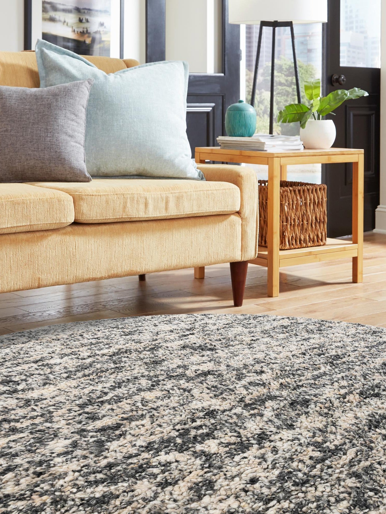 Salt and Pepper 7' 10 x 7' 10 Haka Deluxe Shag Round Area Rug Thick Soft Touch Fluffy & Plush Shaggy Pile Hand Woven New Zealand Wool Carpet for Sale at Rug Engine