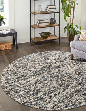 Salt and Pepper 3' 1 x 3' 1 Haka Deluxe Shag Round Area Rug Thick Soft Touch Fluffy & Plush Shaggy Pile Hand Woven New Zealand Wool Carpet for Sale at Rug Engine