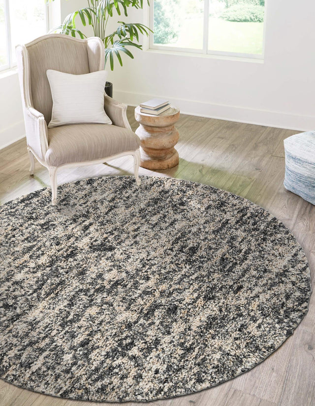 Salt and Pepper 4' 1 x 4' 1 Haka Deluxe Shag Round Area Rug Thick Soft Touch Fluffy & Plush Shaggy Pile Hand Woven New Zealand Wool Carpet for Sale at Rug Engine