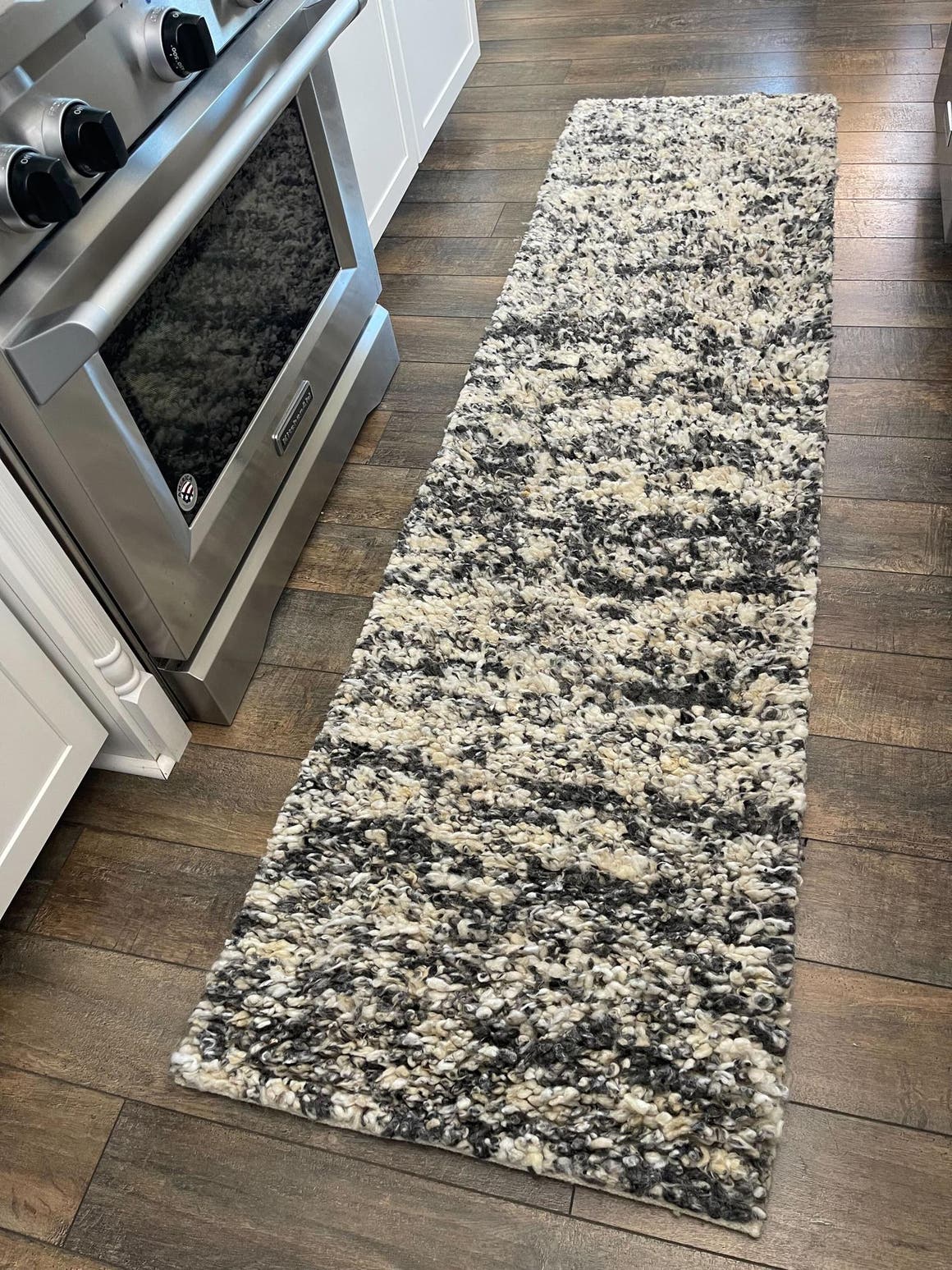 Salt and Pepper 2' x 6' 1 Haka Deluxe Shag Runner Area Rug Thick Soft Touch Fluffy & Plush Shaggy Pile Hand Woven New Zealand Wool Carpet for Sale at Rug Engine