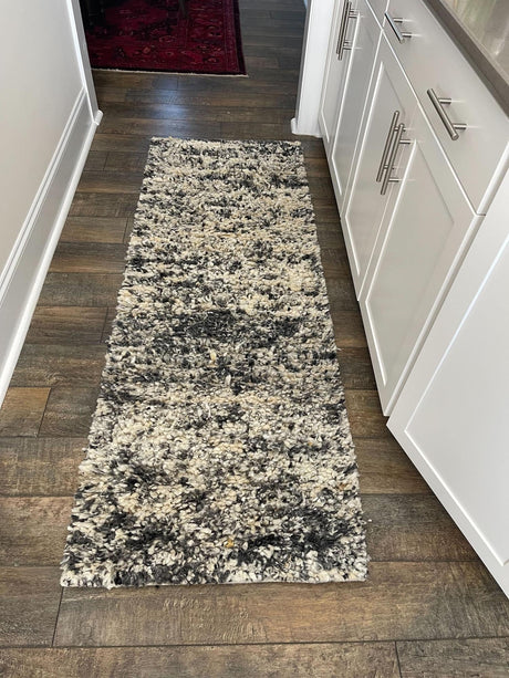 Salt and Pepper 2' x 6' 1 Haka Deluxe Shag Runner Area Rug Thick Soft Touch Fluffy & Plush Shaggy Pile Hand Woven New Zealand Wool Carpet for Sale at Rug Engine