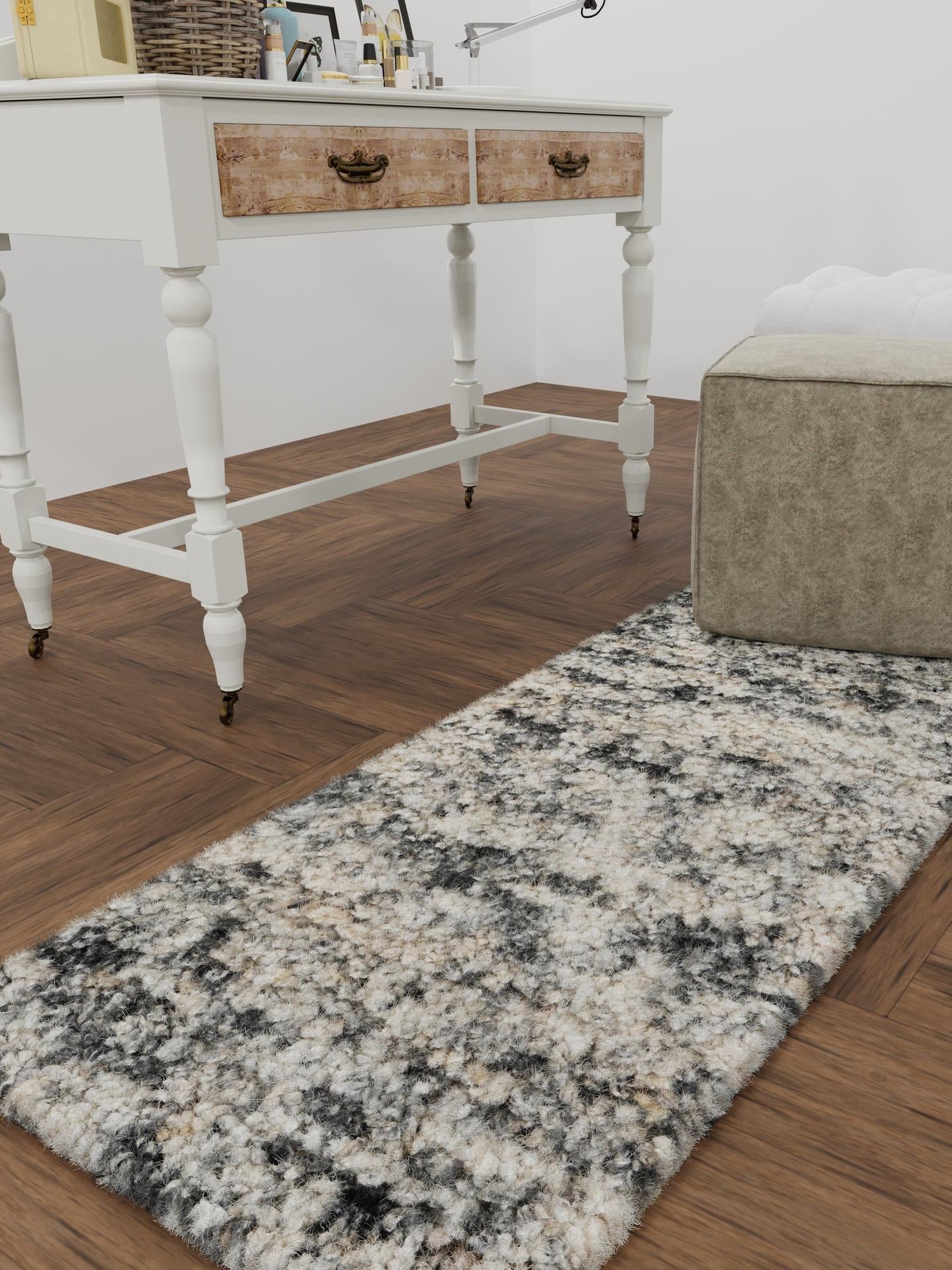 Salt and Pepper 2' x 5' 1 Haka Deluxe Shag Runner Area Rug Thick Soft Touch Fluffy & Plush Shaggy Pile Hand Woven New Zealand Wool Carpet for Sale at Rug Engine