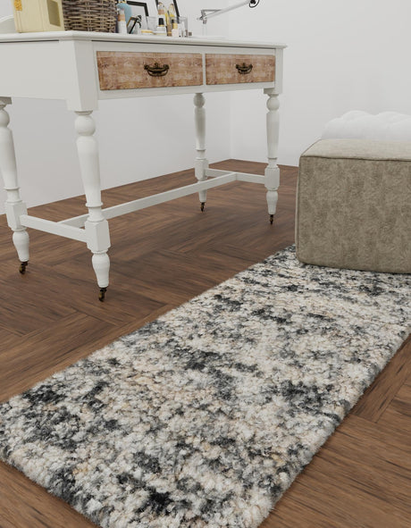 Salt and Pepper 2' x 4' 1 Haka Deluxe Shag Runner Area Rug Thick Soft Touch Fluffy & Plush Shaggy Pile Hand Woven New Zealand Wool Carpet for Sale at Rug Engine