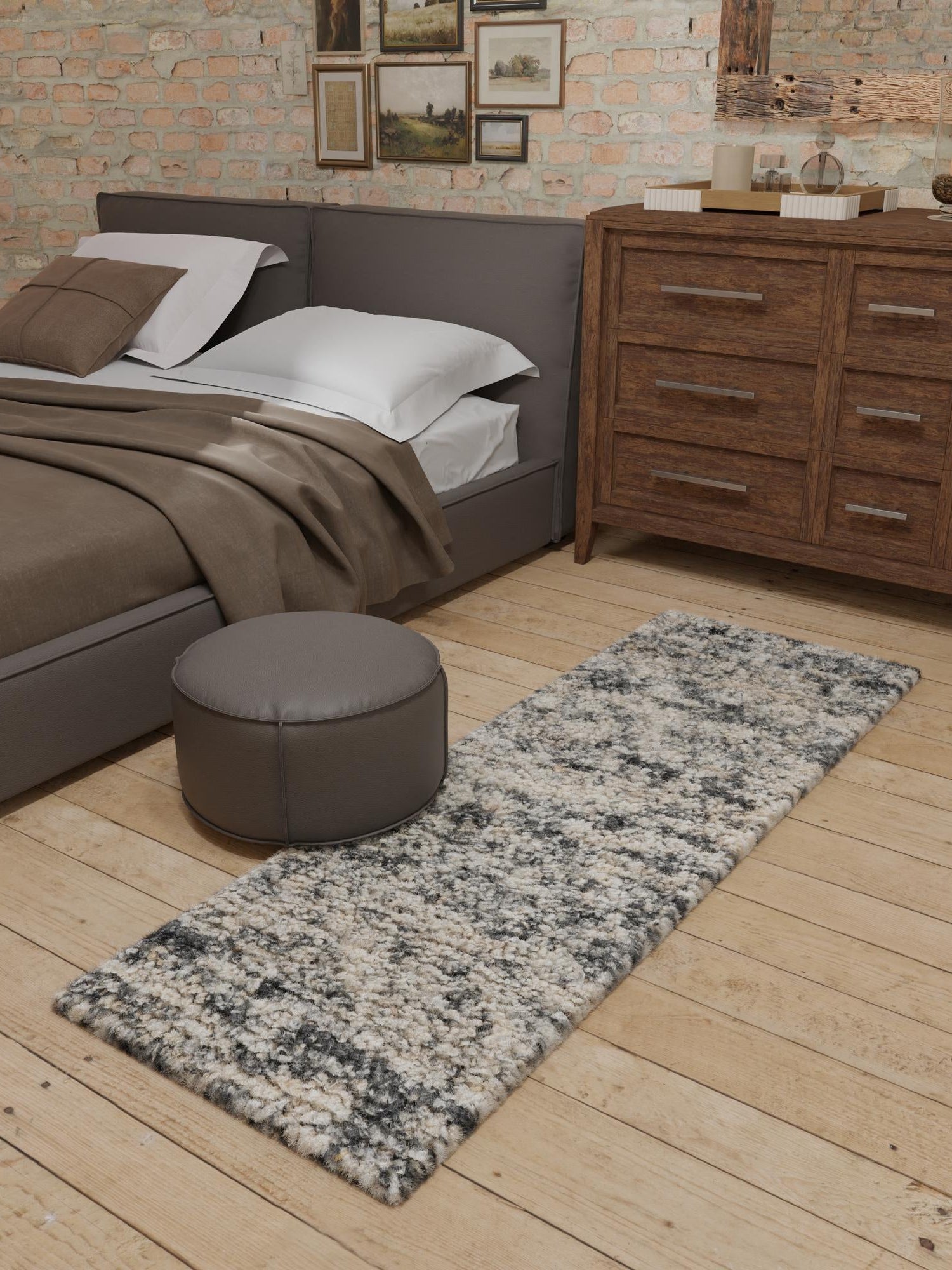 Salt and Pepper 2' x 8' Haka Deluxe Shag Runner Area Rug Thick Soft Touch Fluffy & Plush Shaggy Pile Hand Woven New Zealand Wool Carpet for Sale at Rug Engine