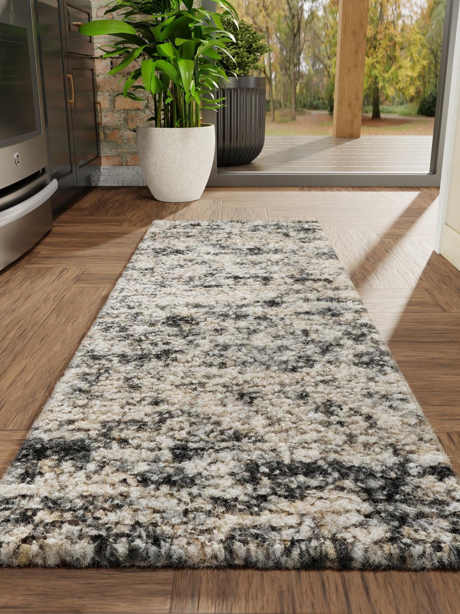 Salt and Pepper 2' x 8' Haka Deluxe Shag Runner Area Rug Thick Soft Touch Fluffy & Plush Shaggy Pile Hand Woven New Zealand Wool Carpet for Sale at Rug Engine