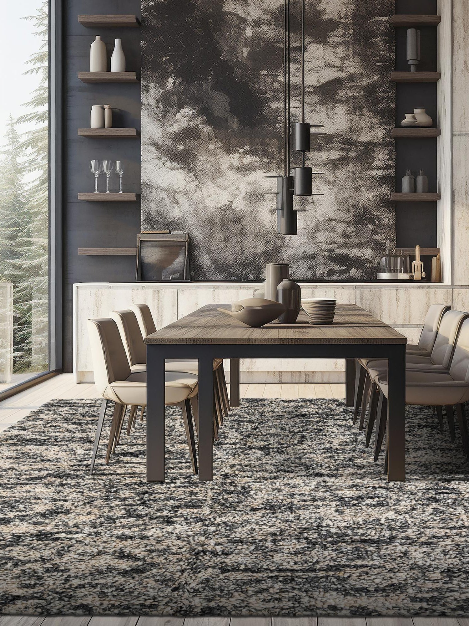 Salt and Pepper 7' 10 x 7' 10 Haka Deluxe Shag Square Area Rug Thick Soft Touch Fluffy & Plush Shaggy Pile Hand Woven New Zealand Wool Carpet for Sale at Rug Engine