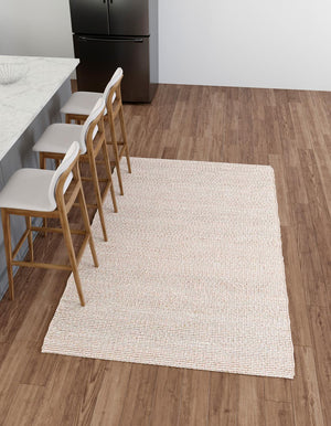 Pink and Gray 4' 1 x 6' 1 Seaside Pearl Jute Rectangle Area Rug 60% Jute & 40% Wool All Natural Coastal Mood Carpet for Eco Friendly Home Interior Design for Sale at Rug Engine