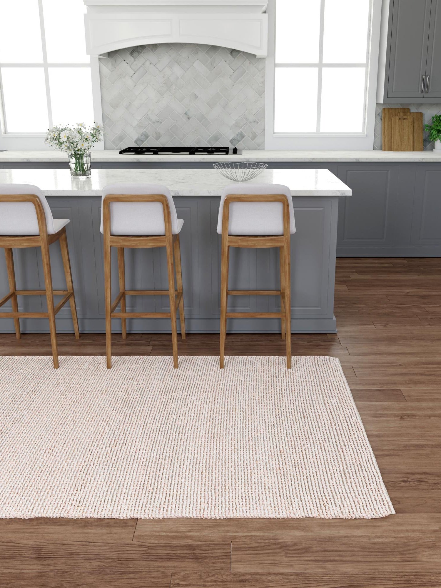 Pink and Gray 4' 1 x 6' 1 Seaside Pearl Jute Rectangle Area Rug 60% Jute & 40% Wool All Natural Coastal Mood Carpet for Eco Friendly Home Interior Design for Sale at Rug Engine