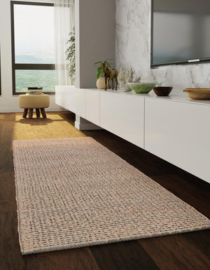 Pink and Gray 2' 7 x 10' Seaside Pearl Jute Runner Area Rug 60% Jute & 40% Wool All Natural Coastal Mood Carpet for Eco Friendly Home Interior Design for Sale at Rug Engine
